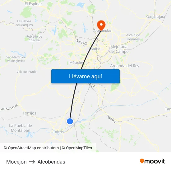 Mocejón to Alcobendas map