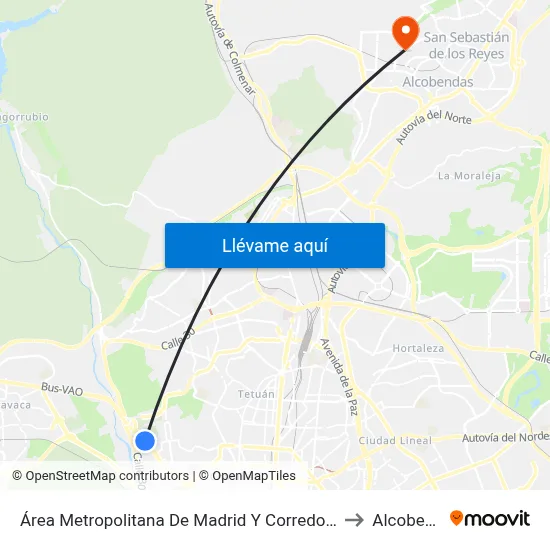 Área Metropolitana De Madrid Y Corredor Del Henares to Alcobendas map