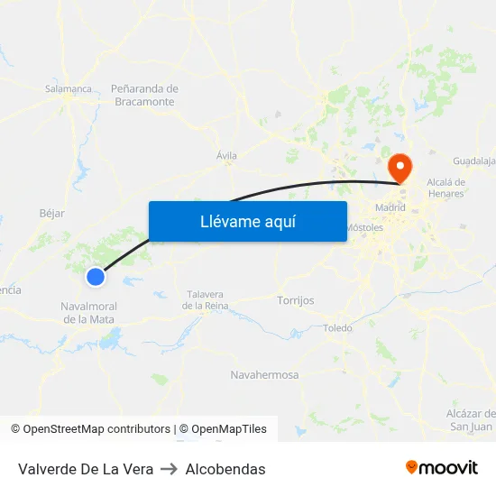 Valverde De La Vera to Alcobendas map