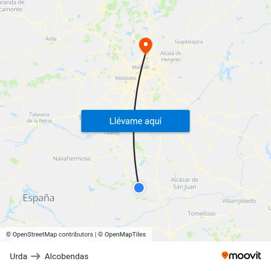Urda to Alcobendas map