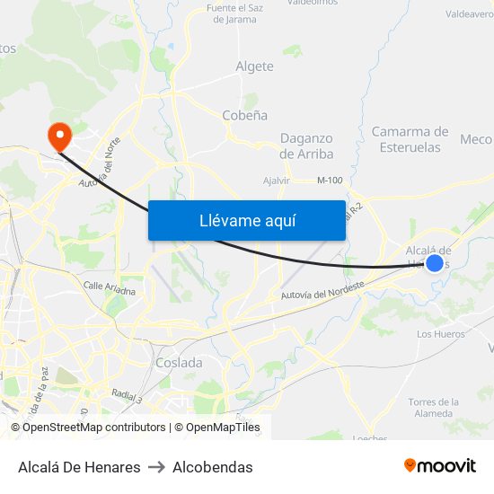 Alcalá De Henares to Alcobendas map