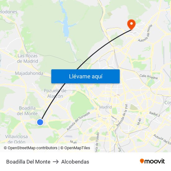 Boadilla Del Monte to Alcobendas map