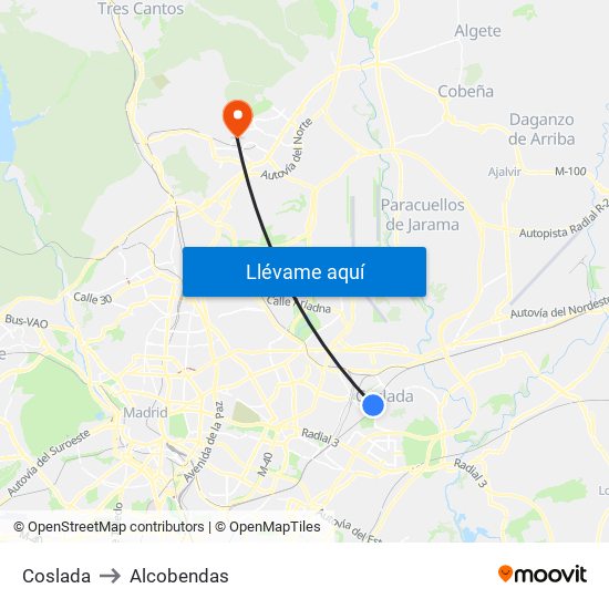 Coslada to Alcobendas map