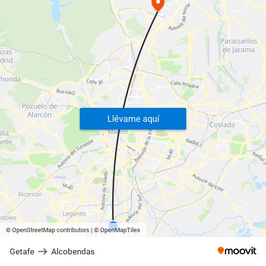 Getafe to Alcobendas map