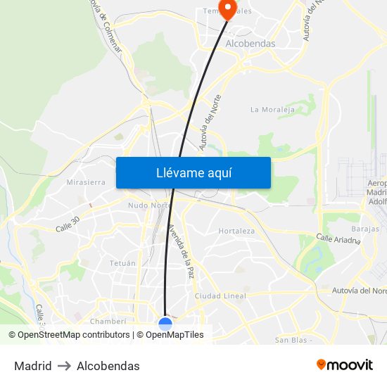 Madrid to Alcobendas map