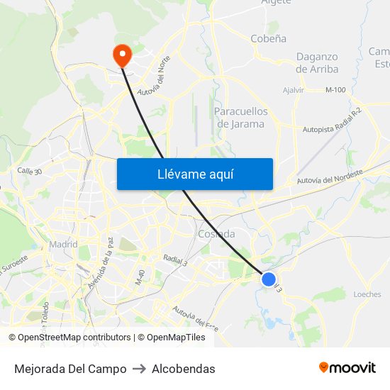 Mejorada Del Campo to Alcobendas map