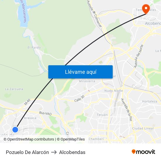 Pozuelo De Alarcón to Alcobendas map
