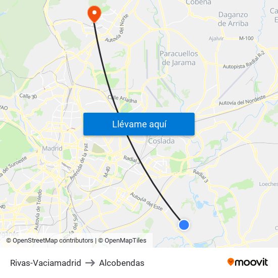 Rivas-Vaciamadrid to Alcobendas map