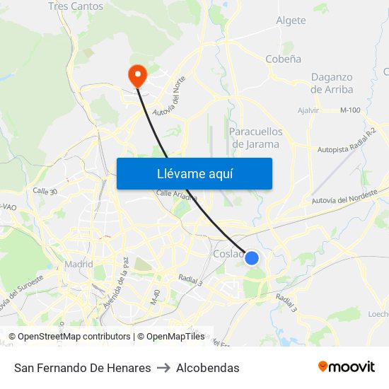 San Fernando De Henares to Alcobendas map