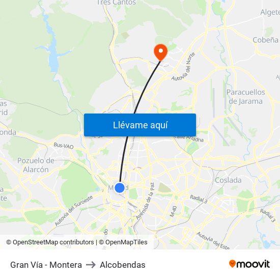 Gran Vía - Montera to Alcobendas map