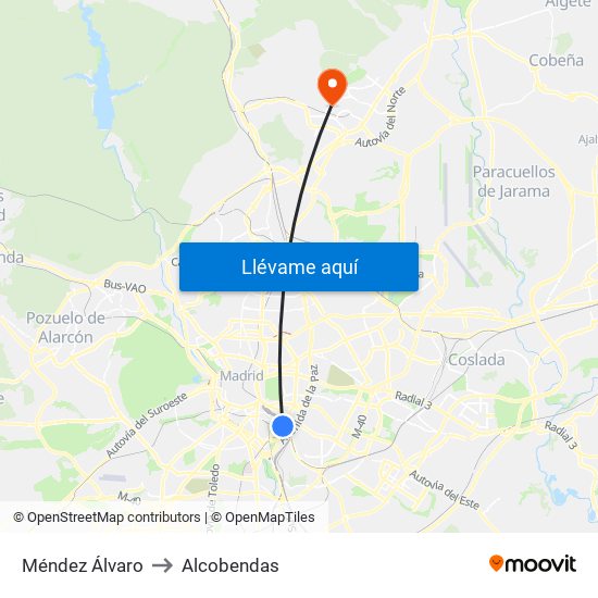 Méndez Álvaro to Alcobendas map
