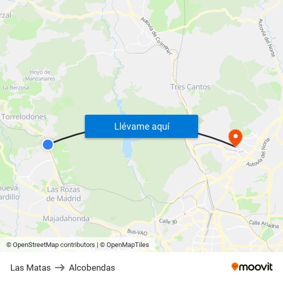 Las Matas to Alcobendas map