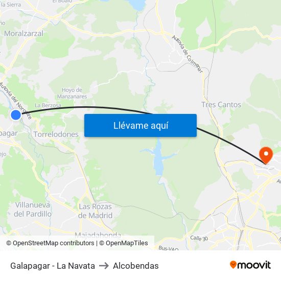 Galapagar - La Navata to Alcobendas map