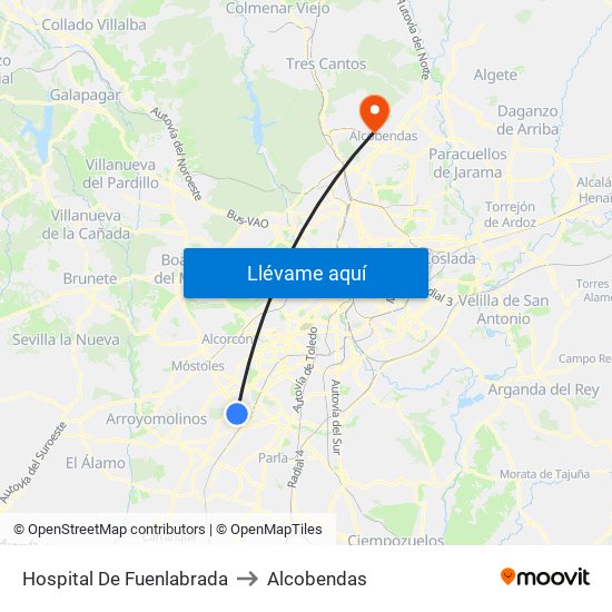 Hospital De Fuenlabrada to Alcobendas map