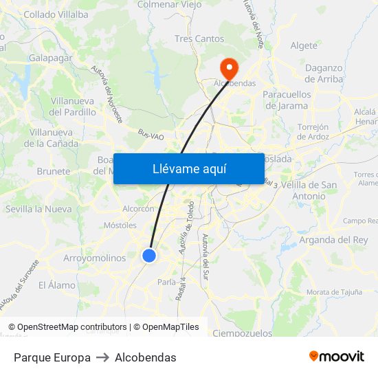 Parque Europa to Alcobendas map