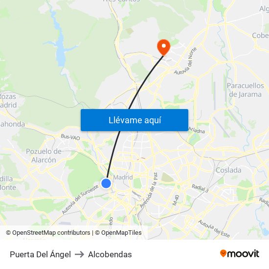 Puerta Del Ángel to Alcobendas map