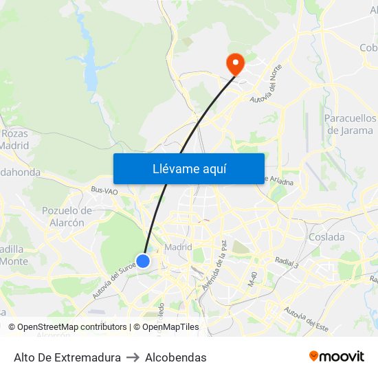 Alto De Extremadura to Alcobendas map