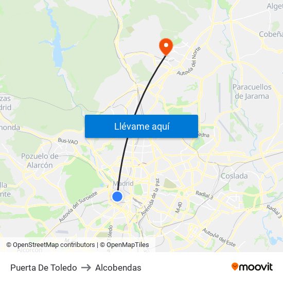 Puerta De Toledo to Alcobendas map