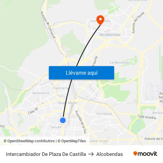 Intercambiador De Plaza De Castilla to Alcobendas map