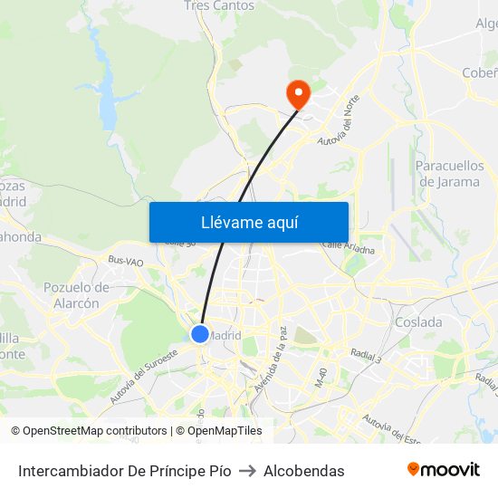 Intercambiador De Príncipe Pío to Alcobendas map