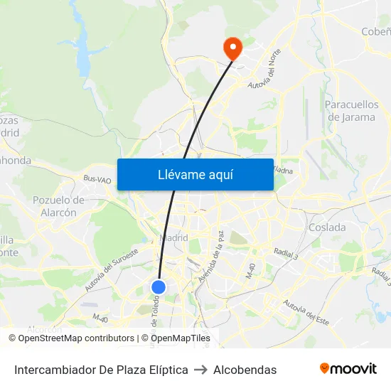 Intercambiador De Plaza Elíptica to Alcobendas map