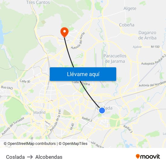 Coslada to Alcobendas map