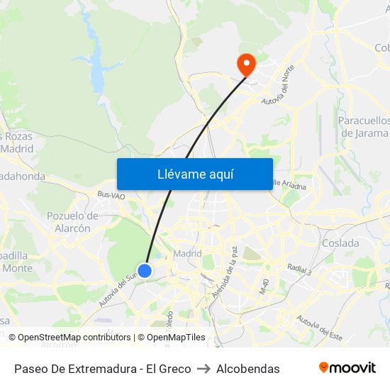 Paseo De Extremadura - El Greco to Alcobendas map