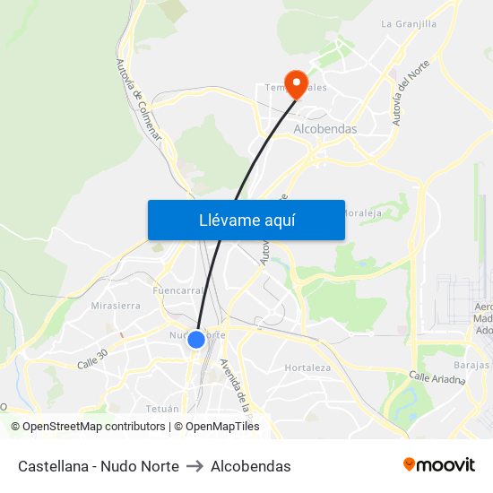 Castellana - Nudo Norte to Alcobendas map