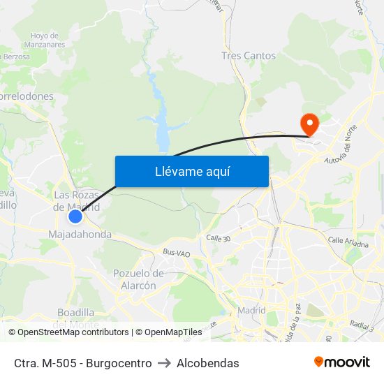 Ctra. M-505 - Burgocentro to Alcobendas map