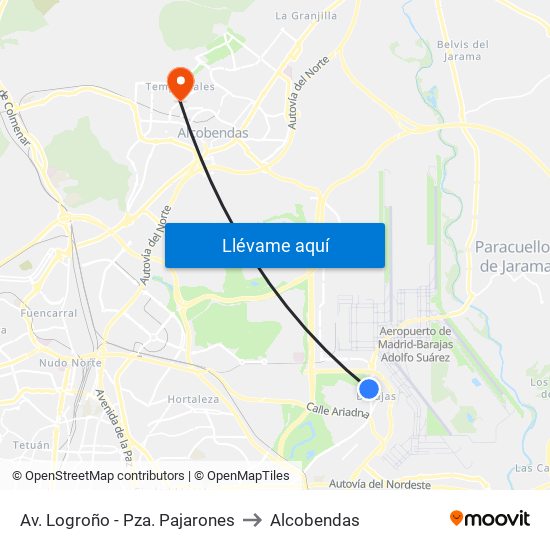 Av. Logroño - Pza. Pajarones to Alcobendas map
