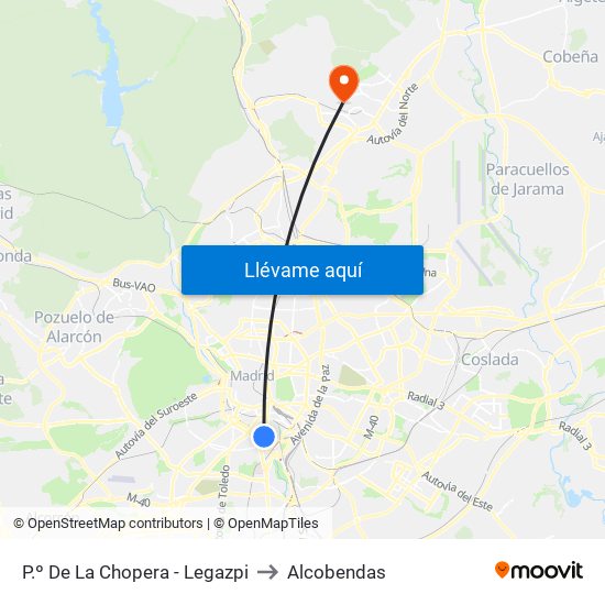P.º De La Chopera - Legazpi to Alcobendas map