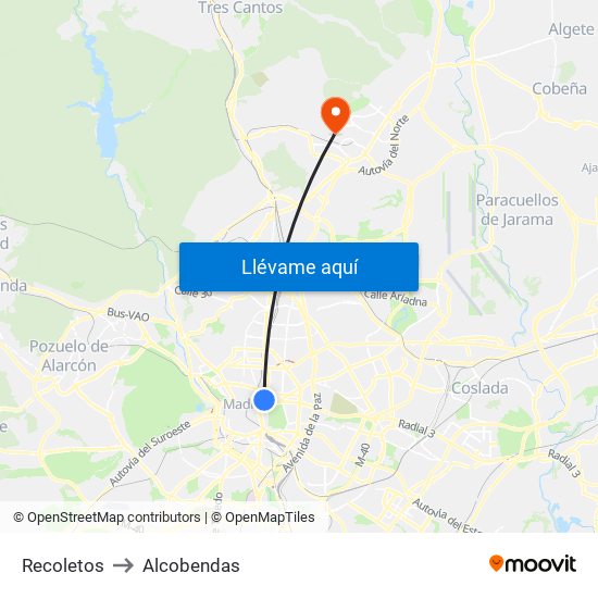 Recoletos to Alcobendas map
