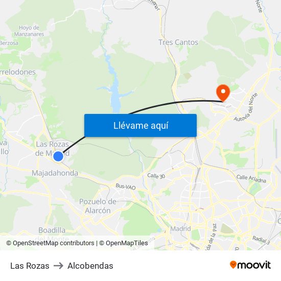 Las Rozas to Alcobendas map