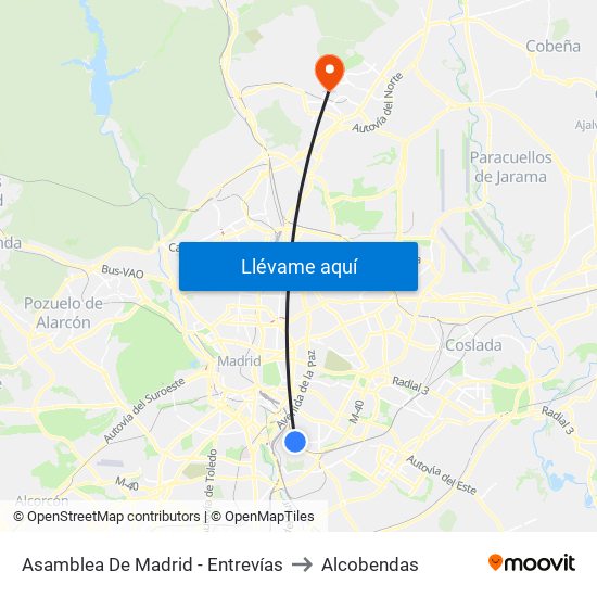 Asamblea De Madrid - Entrevías to Alcobendas map