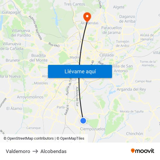 Valdemoro to Alcobendas map