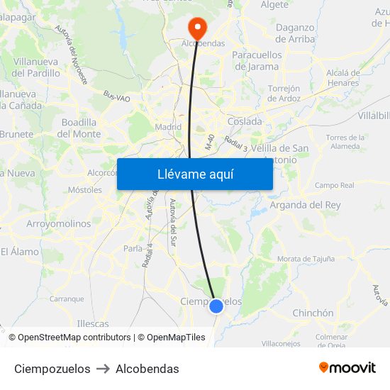 Ciempozuelos to Alcobendas map