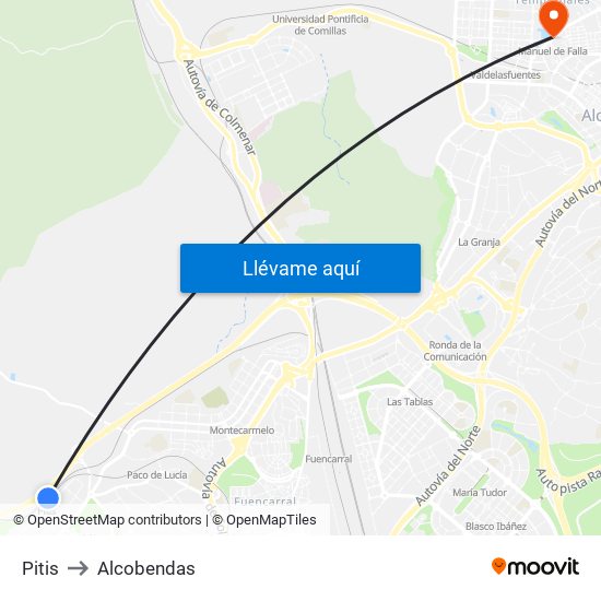 Pitis to Alcobendas map
