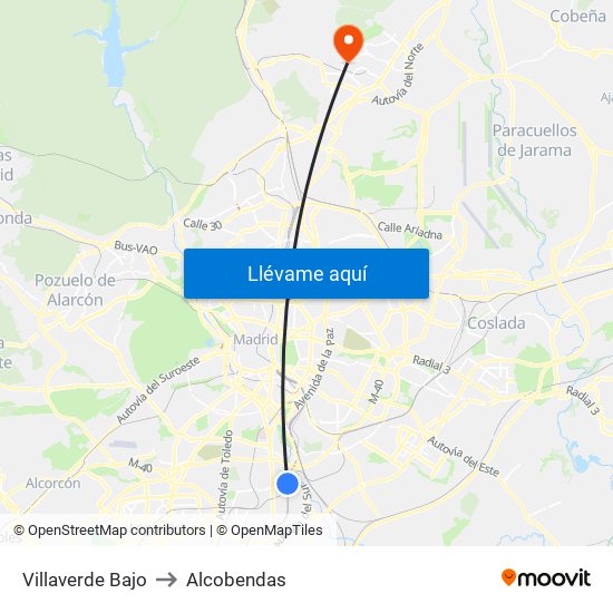 Villaverde Bajo to Alcobendas map