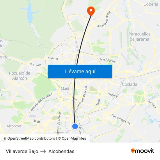 Villaverde Bajo to Alcobendas map