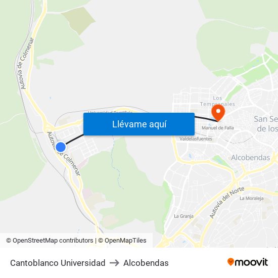 Cantoblanco Universidad to Alcobendas map