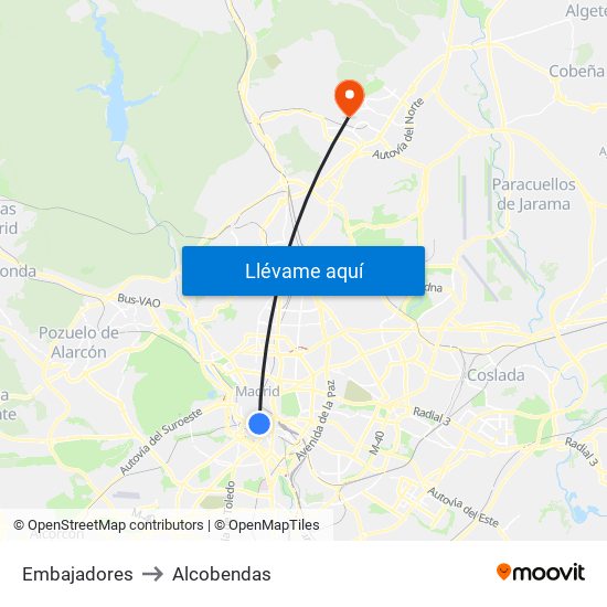 Embajadores to Alcobendas map