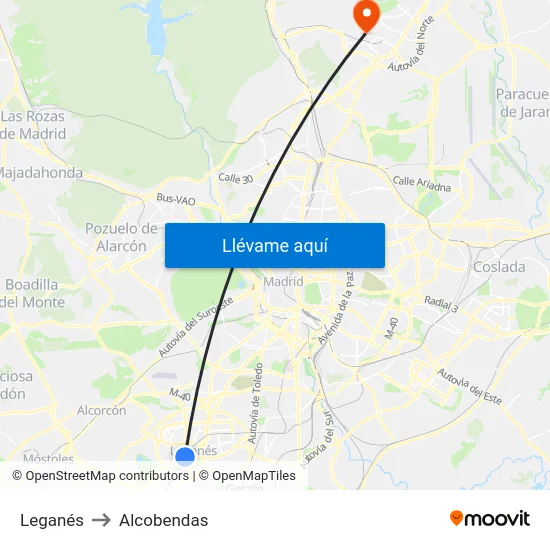 Leganés to Alcobendas map