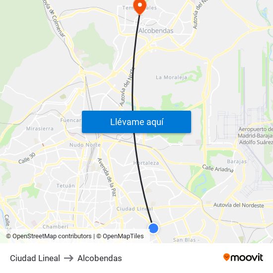 Ciudad Lineal to Alcobendas map