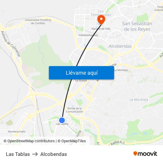 Las Tablas to Alcobendas map