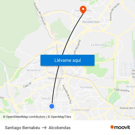 Santiago Bernabéu to Alcobendas map