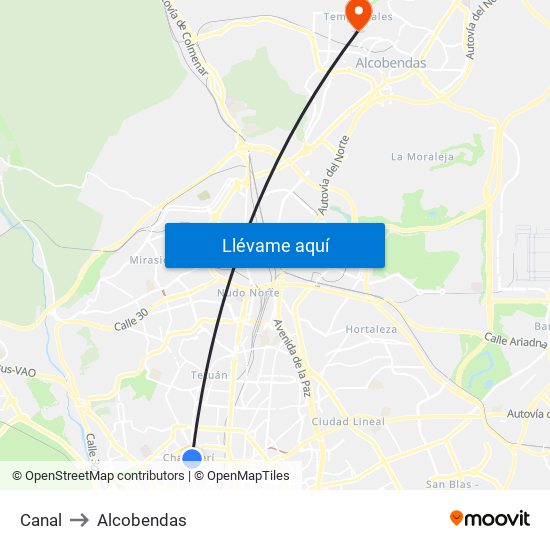 Canal to Alcobendas map