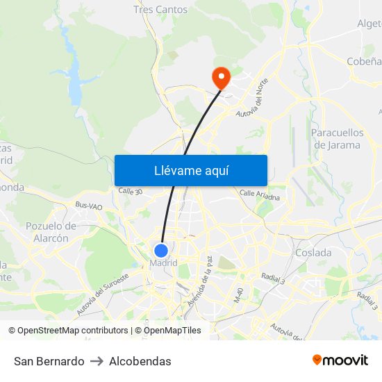 San Bernardo to Alcobendas map