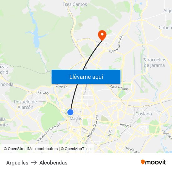 Argüelles to Alcobendas map