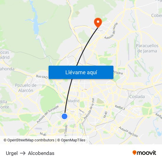 Urgel to Alcobendas map