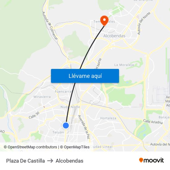 Plaza De Castilla to Alcobendas map